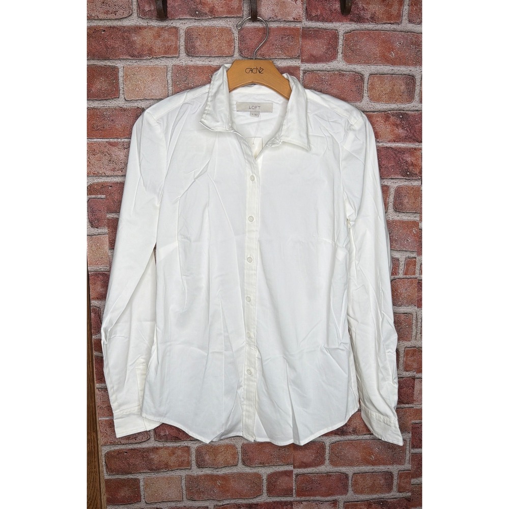 LOFT AnnTaylor White ButtonDown Shirt Long Sleeve Blouse Size 6 NWT Office Siren